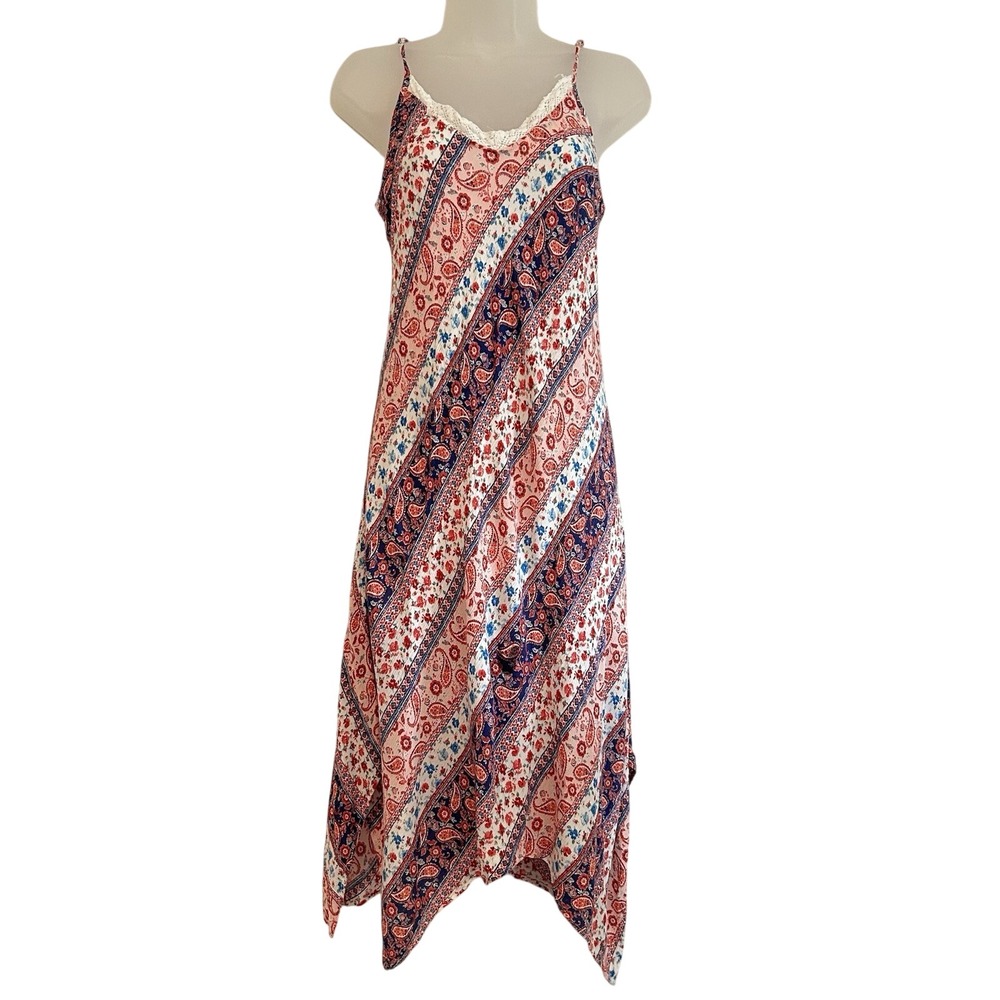 Wild Moss Floral Paisley Midi Dress SZ M Y2K Style Hanky Hem Sleeveless FLAW